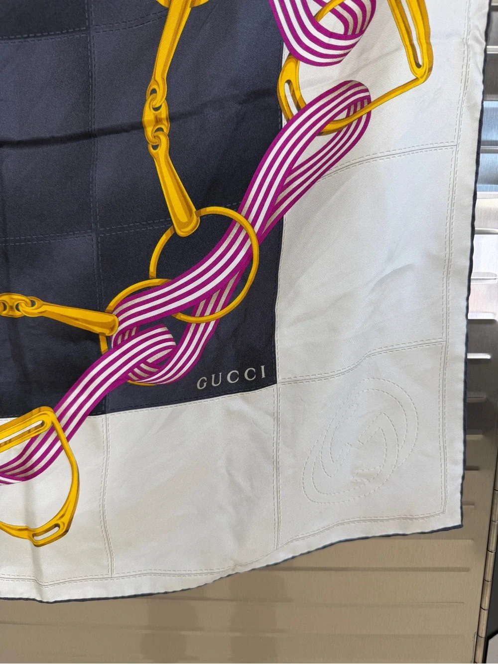 Gucci Horsebit Gucci Blue Printed Silk Square Scarf